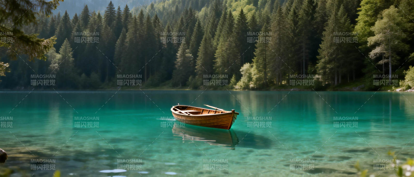 湖畔孤舟静谧景图片