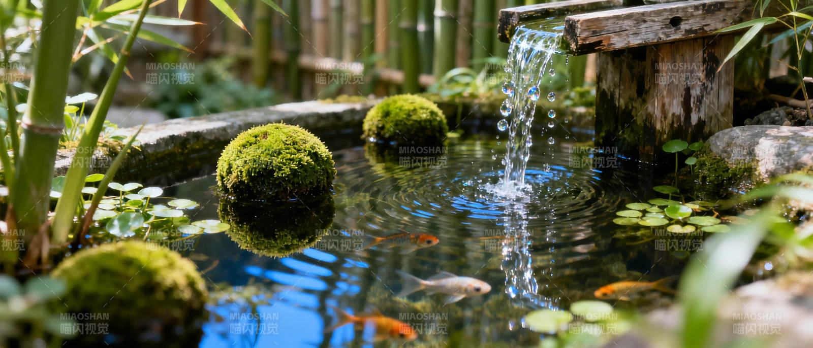 静谧池塘流水潺图片