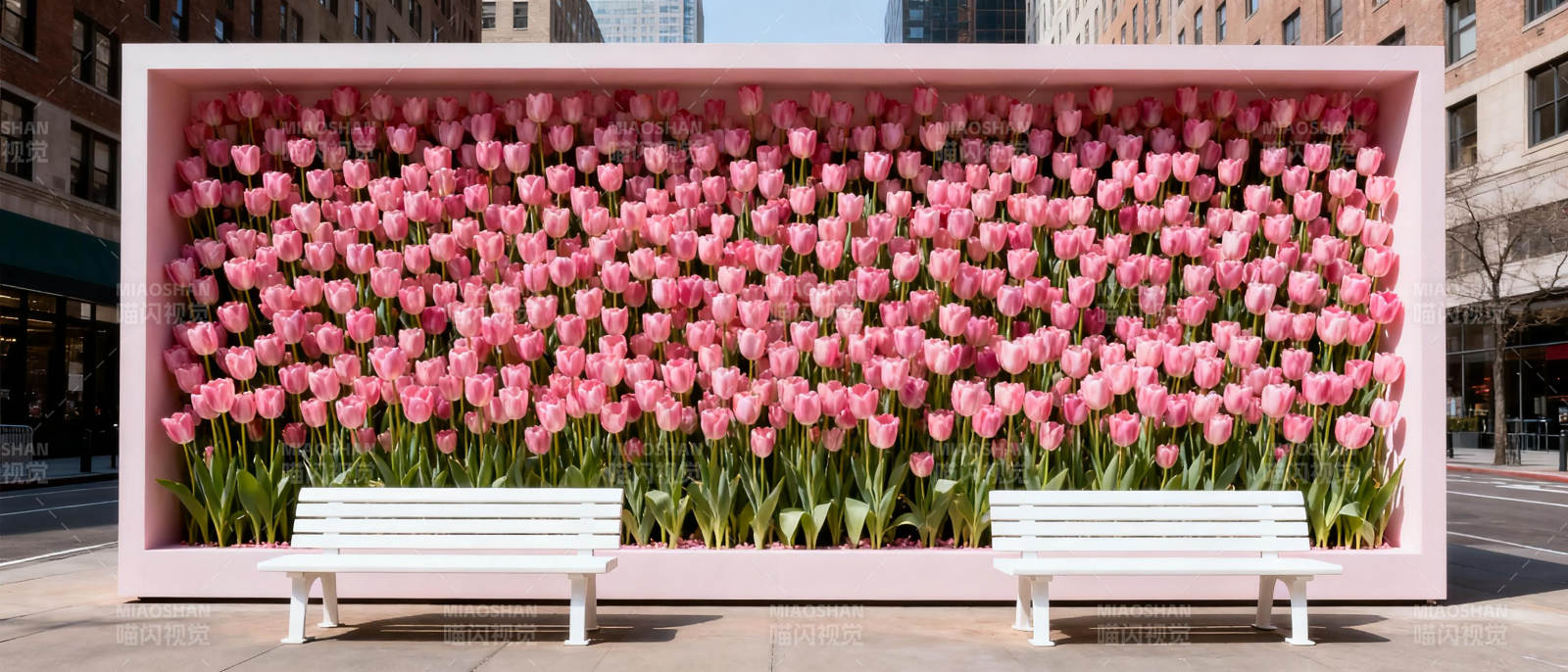 粉色郁金香花墙图片