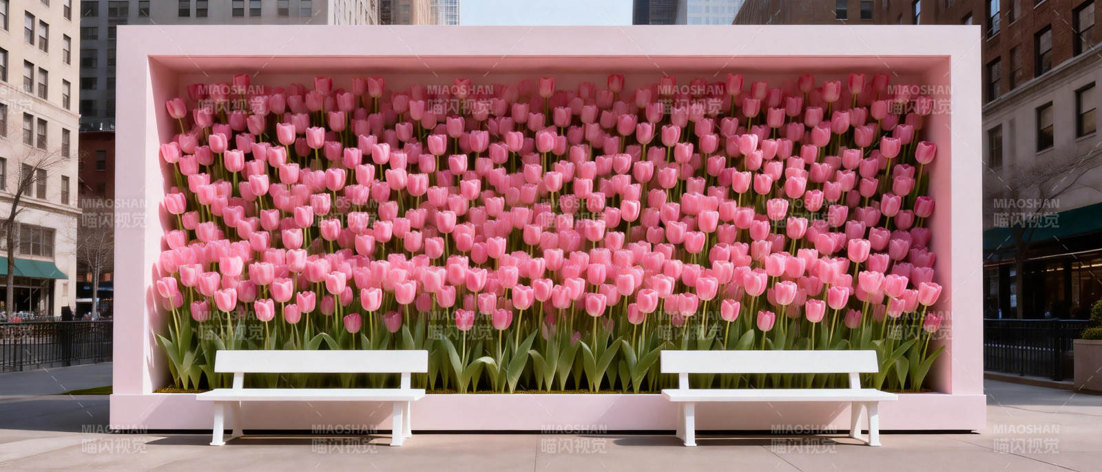 粉色郁金香花墙图片