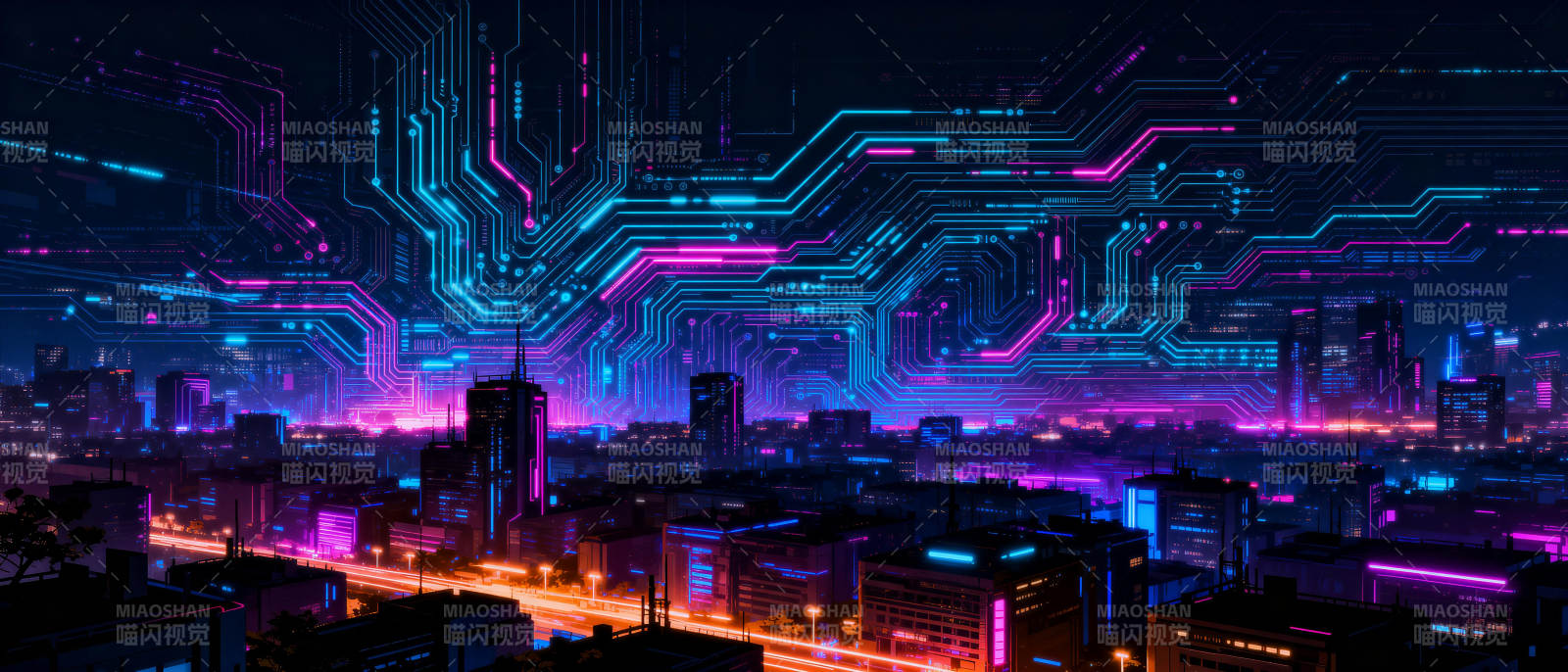 霓虹电路城市图片