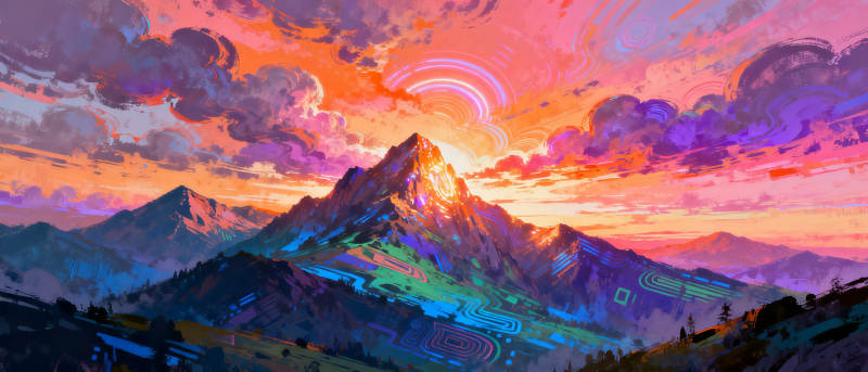 彩虹山巅日出图片