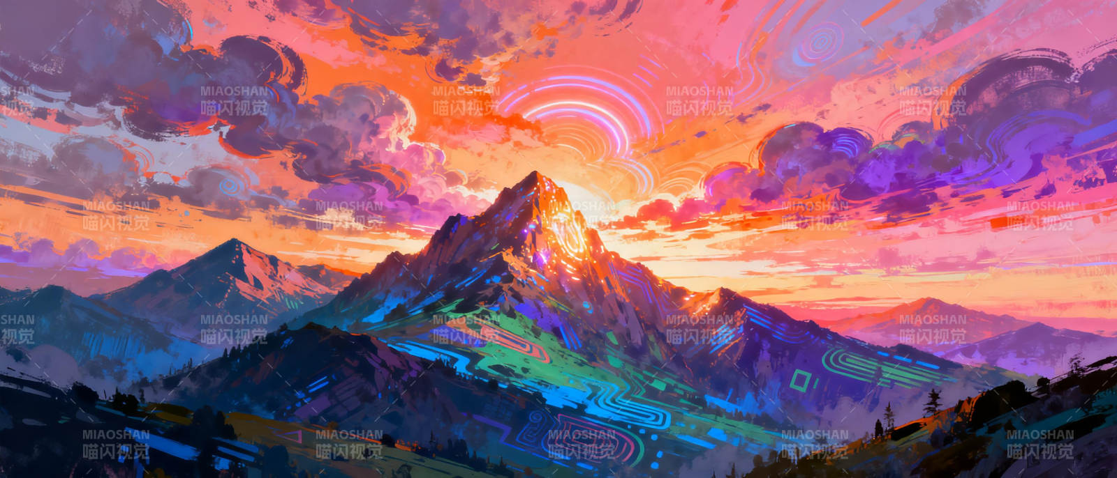 彩虹山巅日出图片