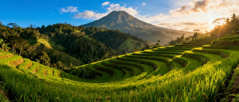 梯田晨曦山影图片