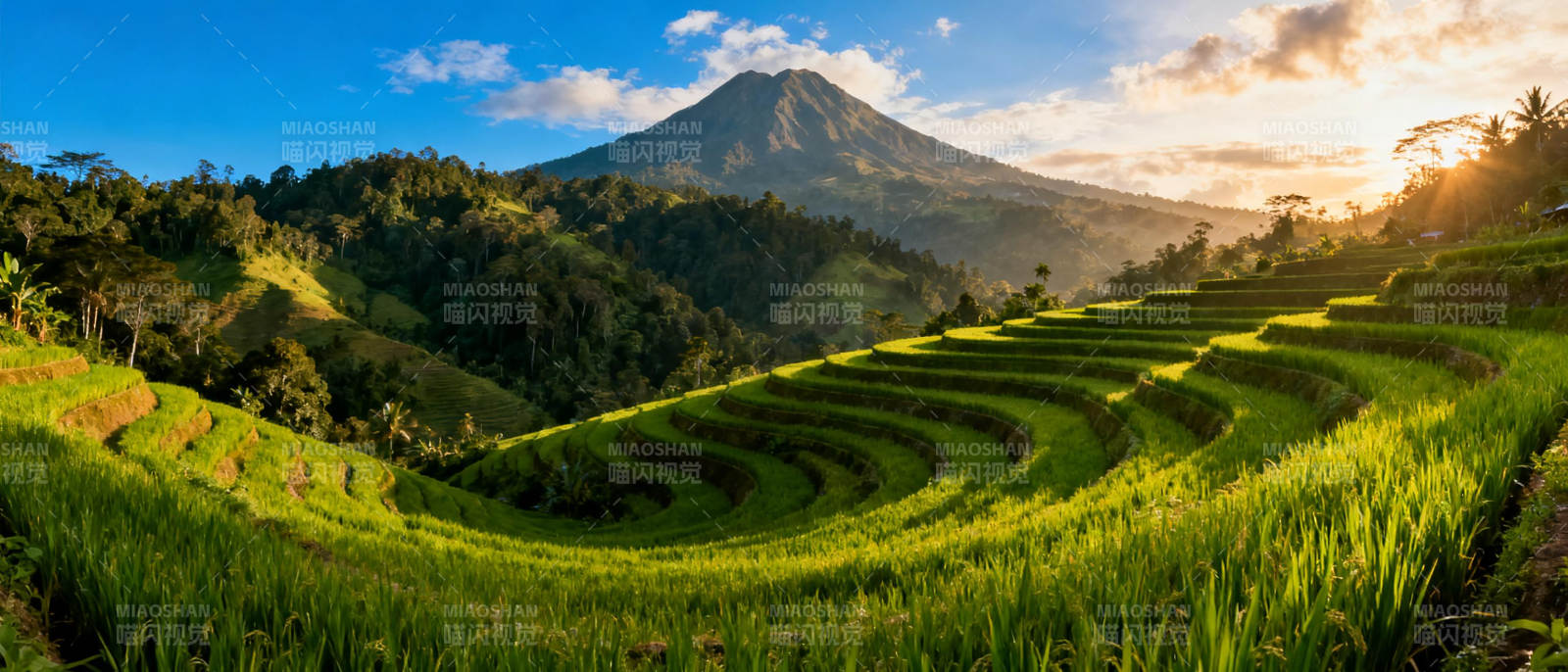 梯田晨曦山影图片