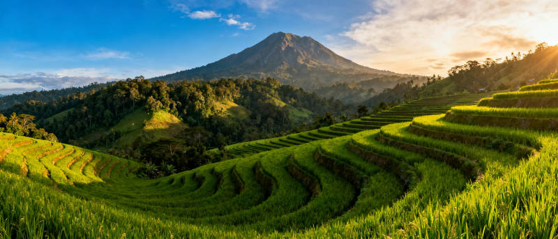 梯田晨曦山影图片