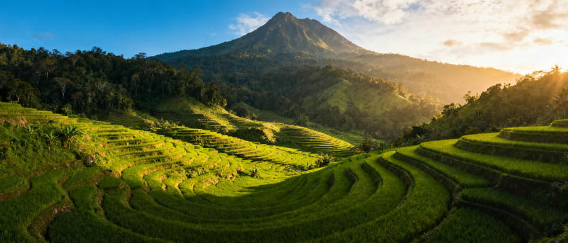 梯田晨曦山影图片