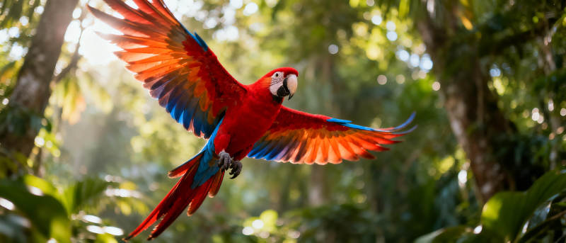 红鹦鹉展翅飞翔图片