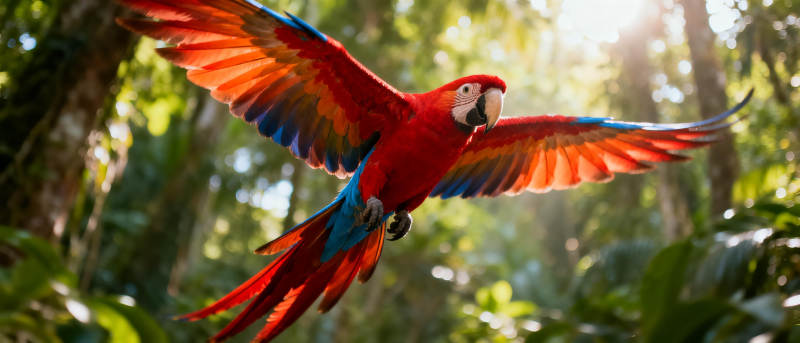 红鹦鹉展翅飞翔图片