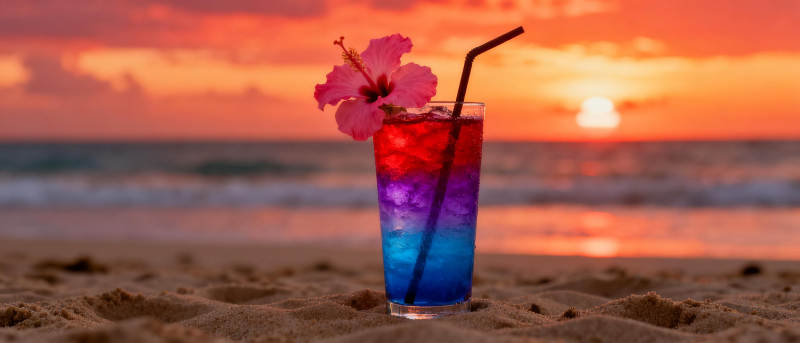 海滩日落鸡尾酒图片