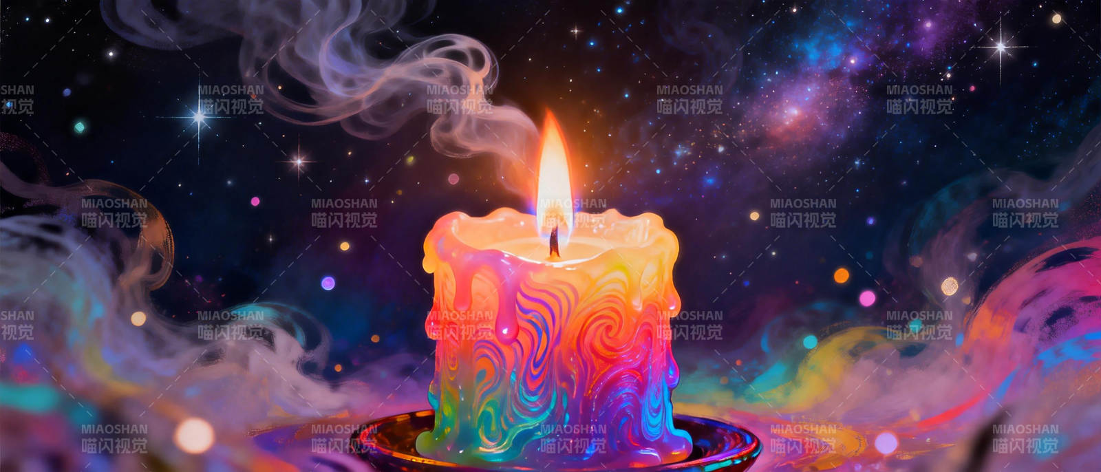 星空下的彩虹烛光图片