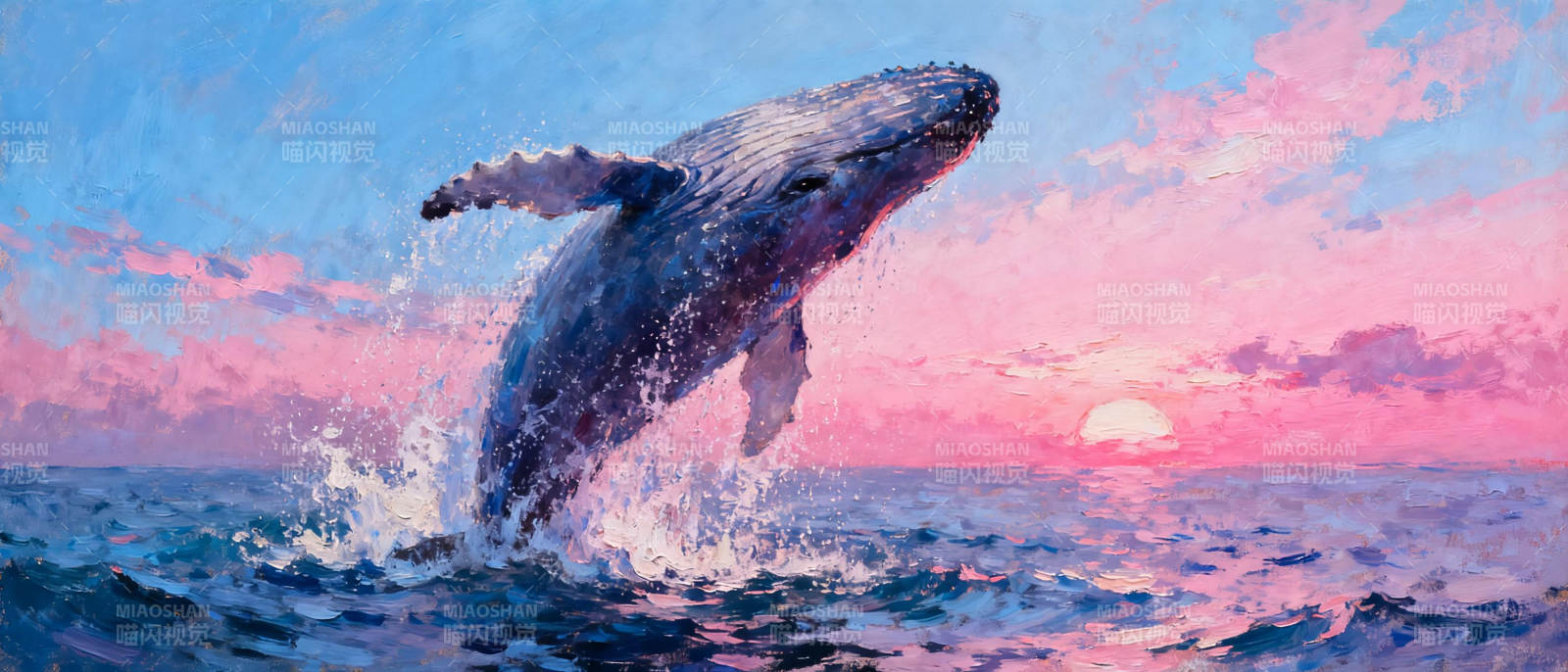 鲸跃夕阳图片