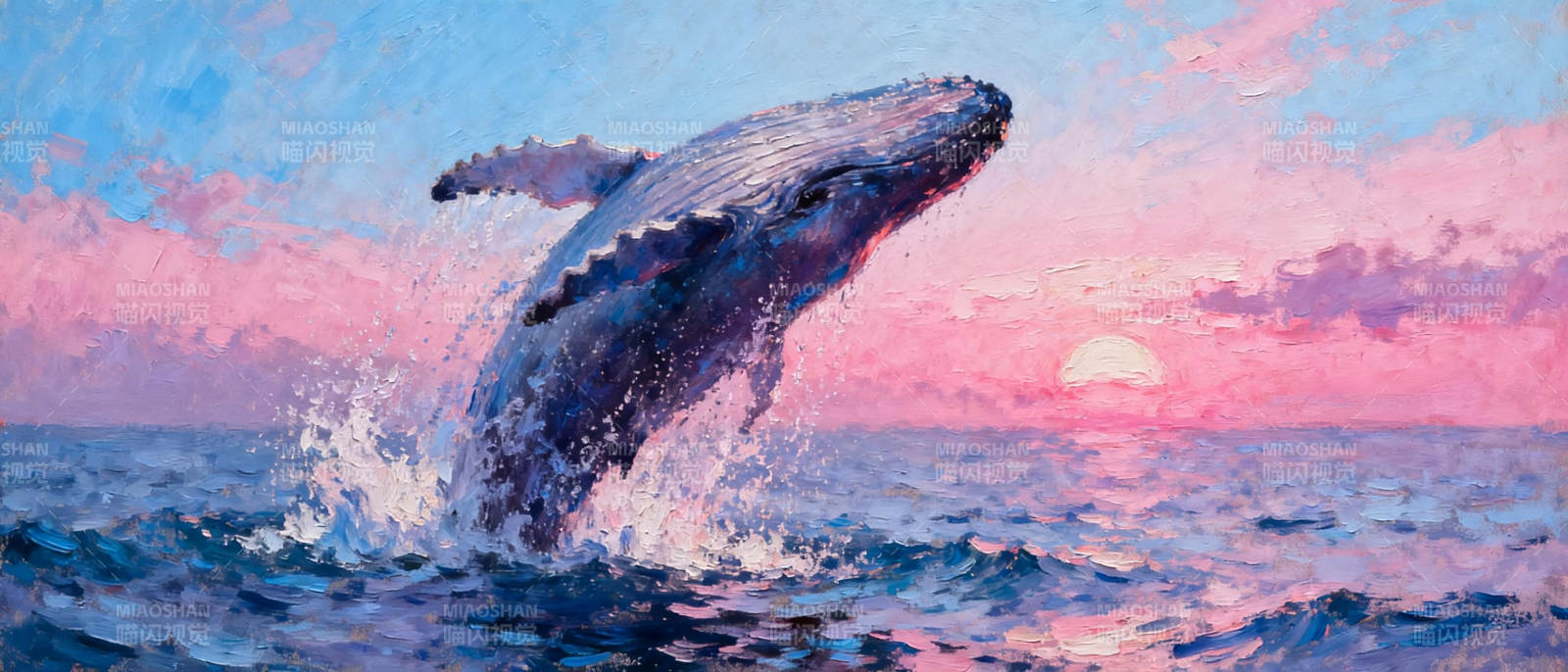 鲸跃夕阳图片