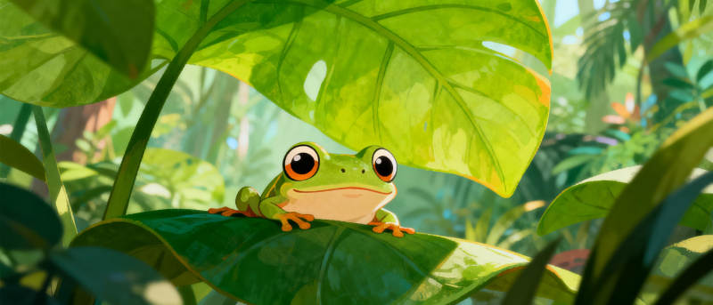 绿蛙栖叶间图片
