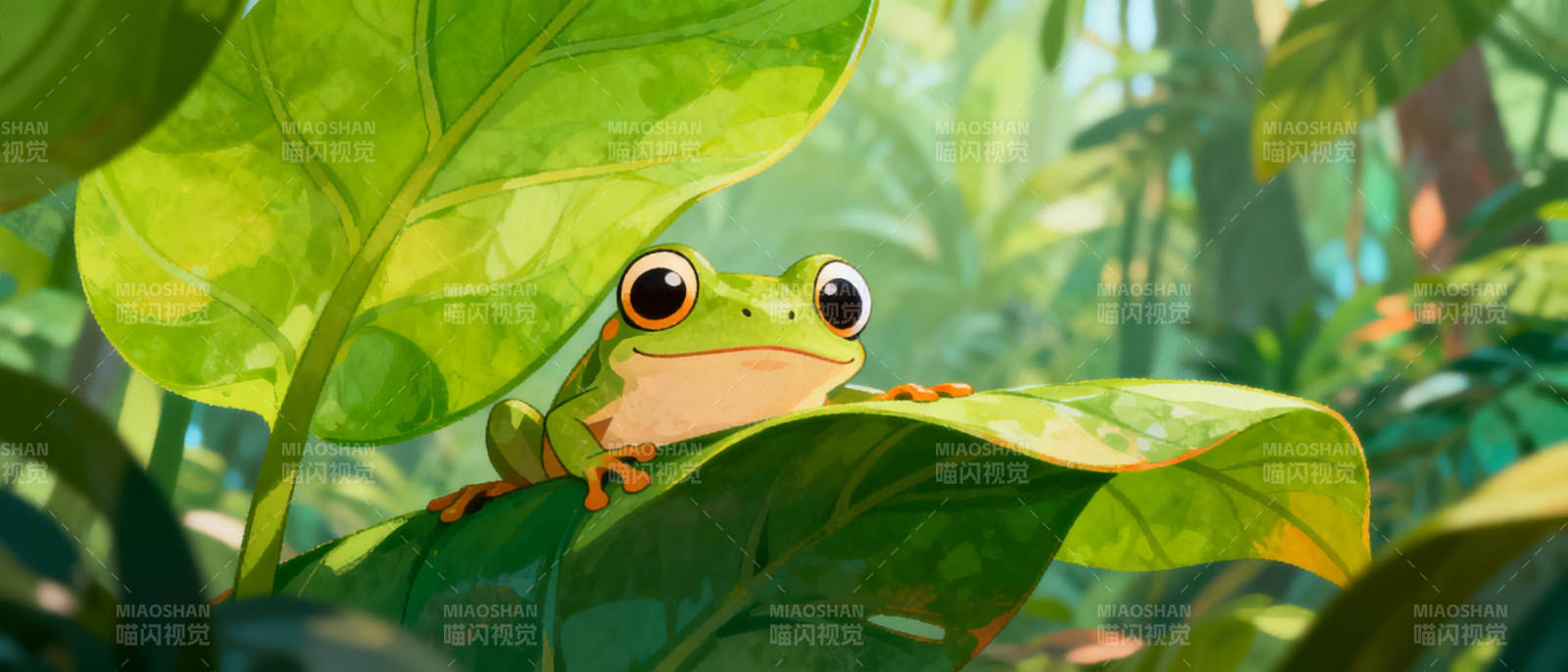 绿蛙栖叶间图片