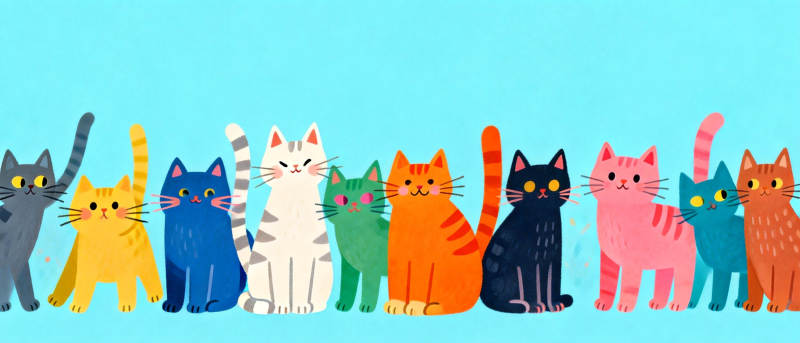 彩色猫咪排排坐图片