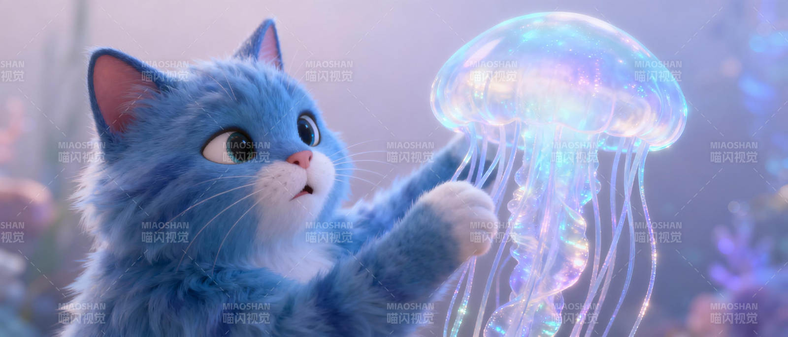 蓝猫与发光水母图片