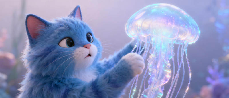 蓝猫与发光水母图片