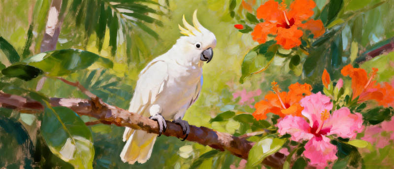 白鹦鹉栖花枝图片