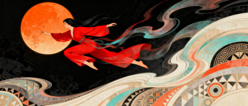 红衣飞天月夜行图片