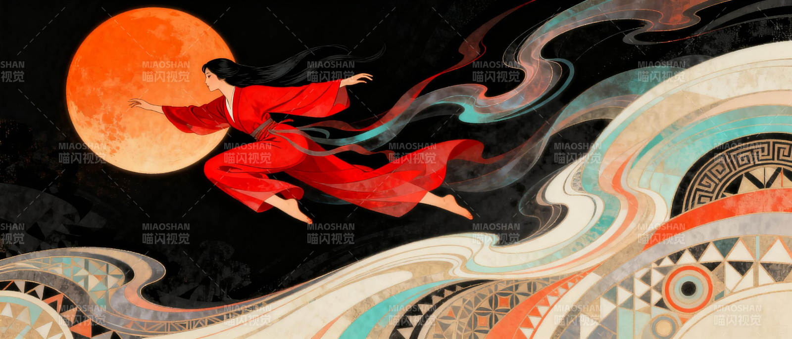 红衣飞天月夜行图片