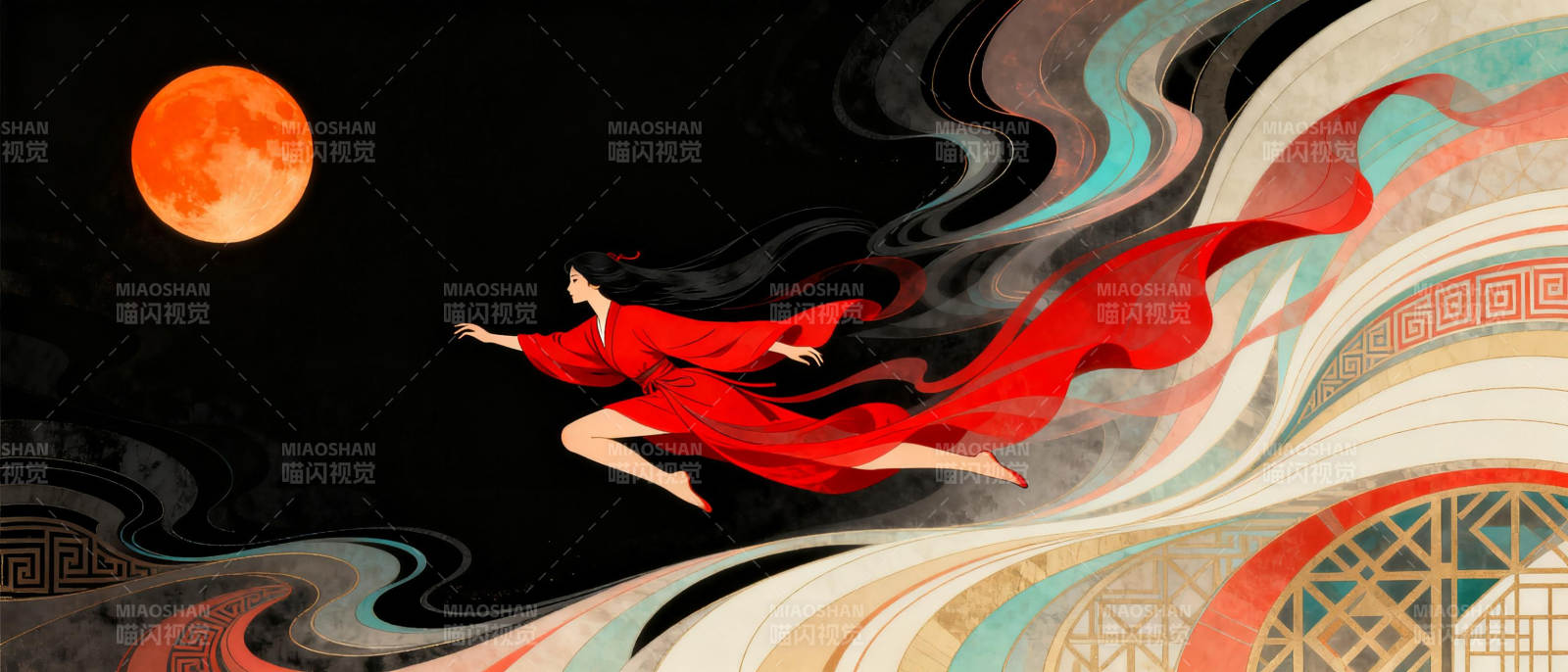 红衣飞天月夜行图片