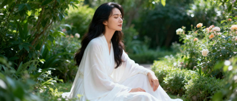 花间静坐 白衣如雪图片