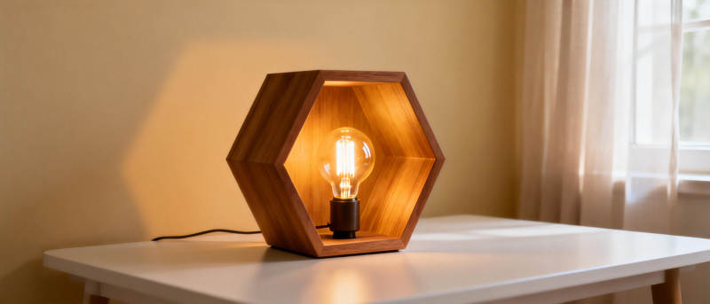 六边形木灯温暖光图片