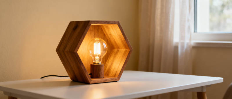 木质六边形台灯图片