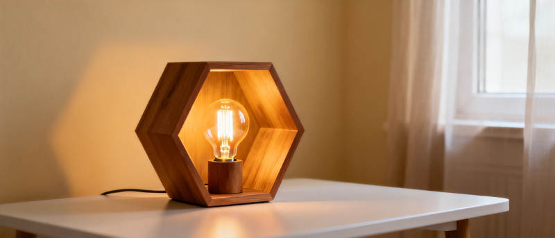 六边形木灯温暖光图片