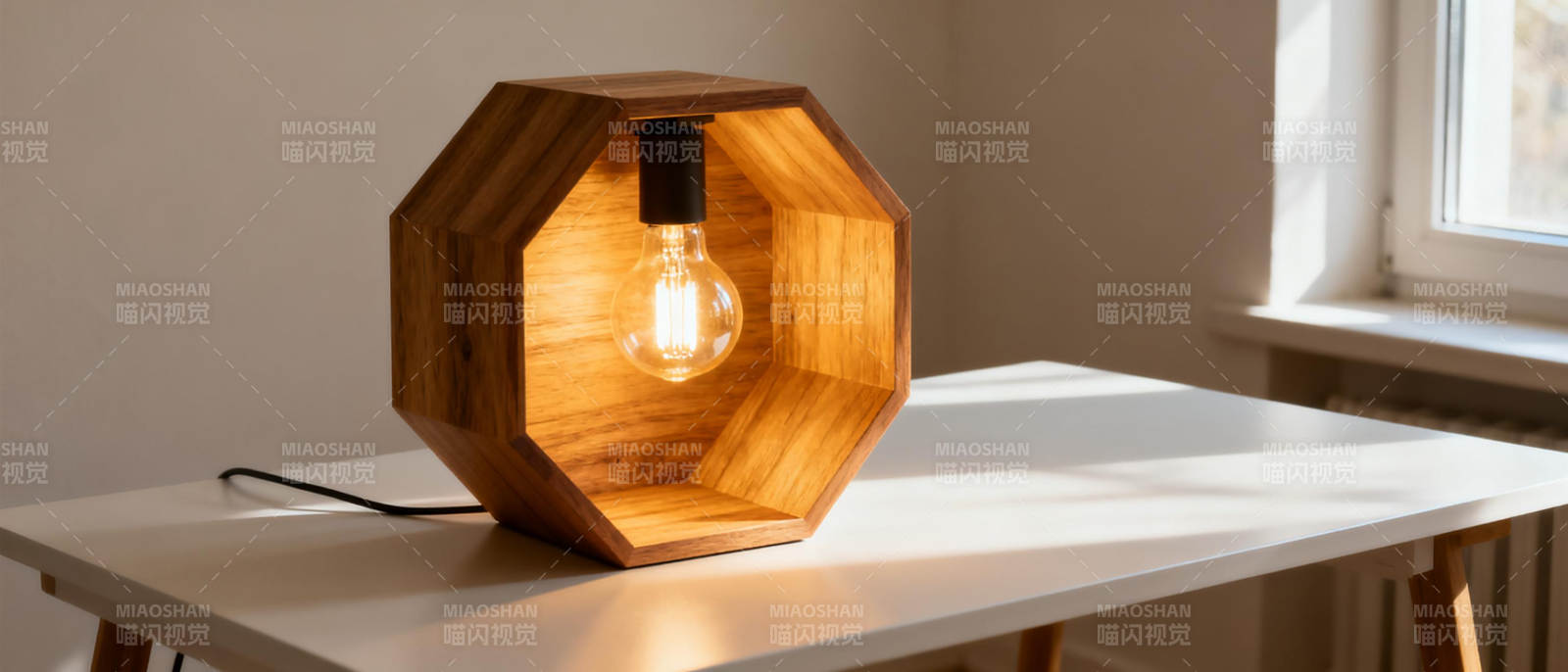 木质几何台灯图片