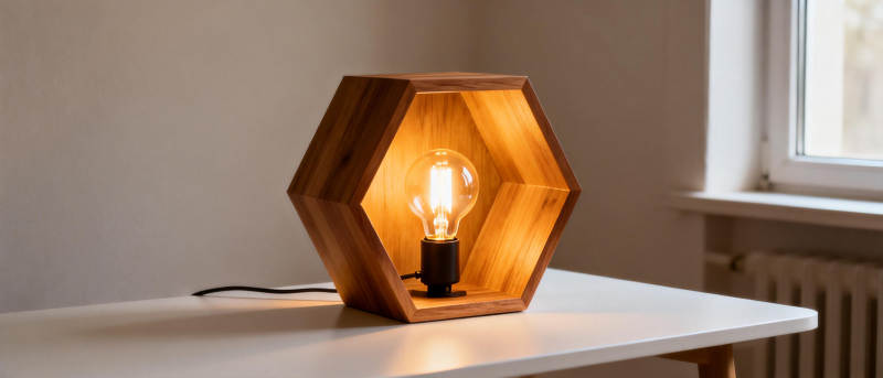 六边形木灯温暖光图片