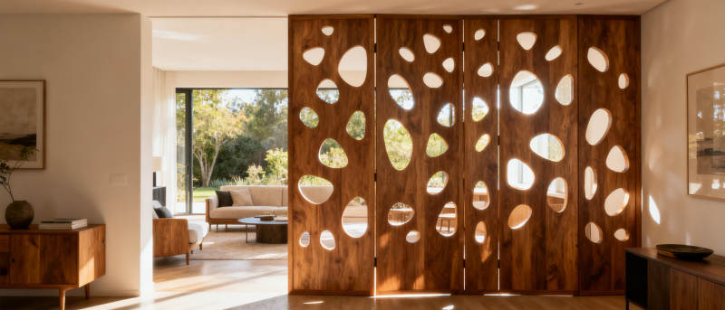 光影木艺隔断图片