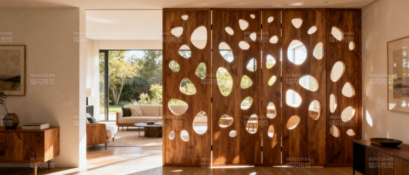 光影木艺隔断图片