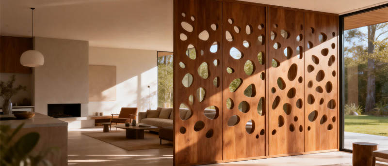 现代木质镂空隔断图片