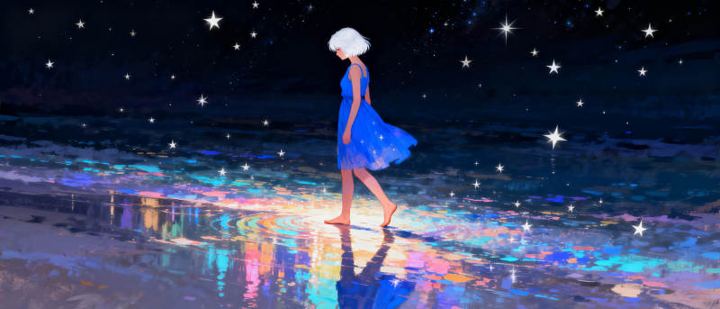 星夜海滩梦影图片