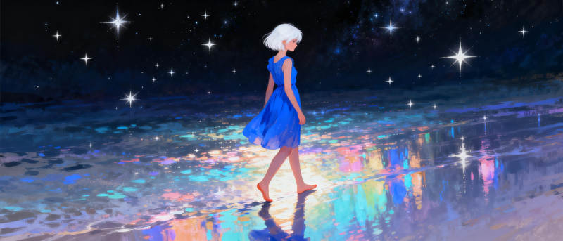 星夜独行少女图片