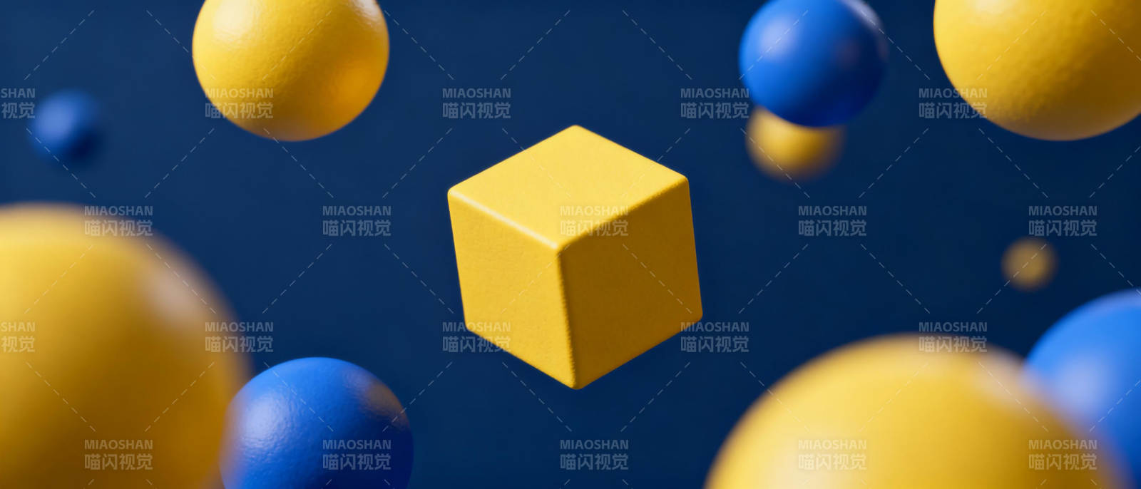 黄蓝球环绕立方体图片