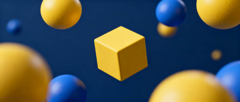 黄蓝球环绕立方体图片