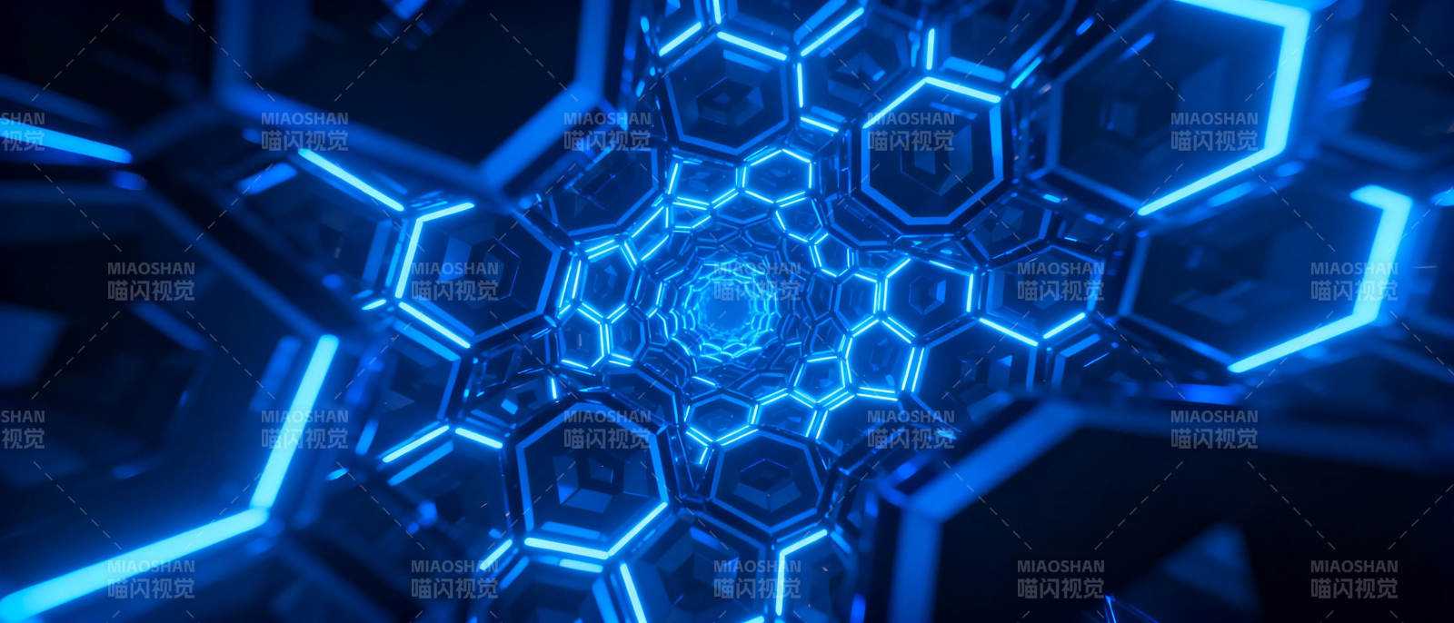蓝色六边形隧道图片