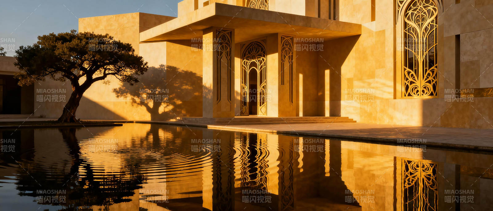 金色庭院倒影图片