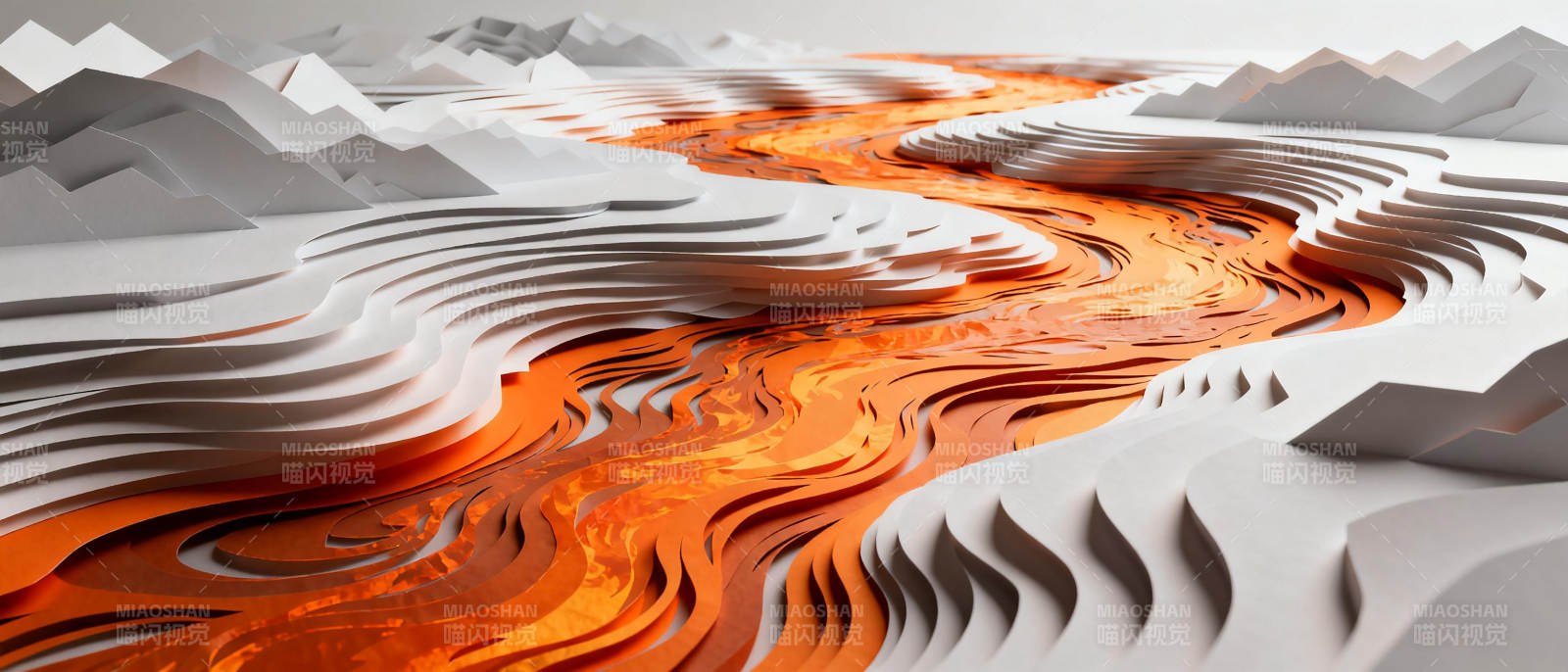 熔岩流过雪原图片