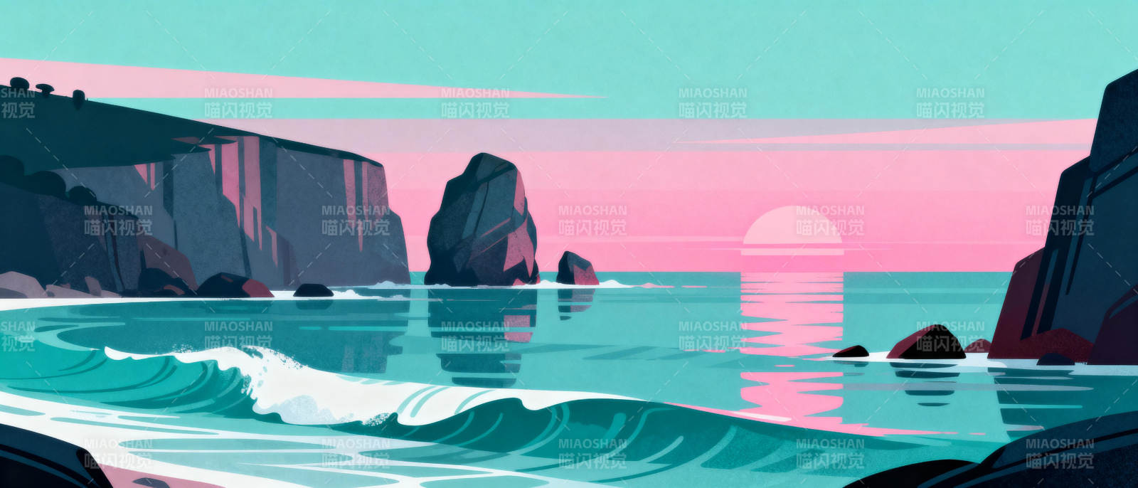 海天一色日落时图片