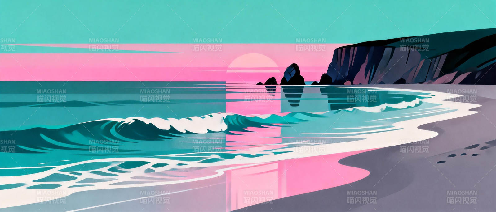 粉红海岸日落图片