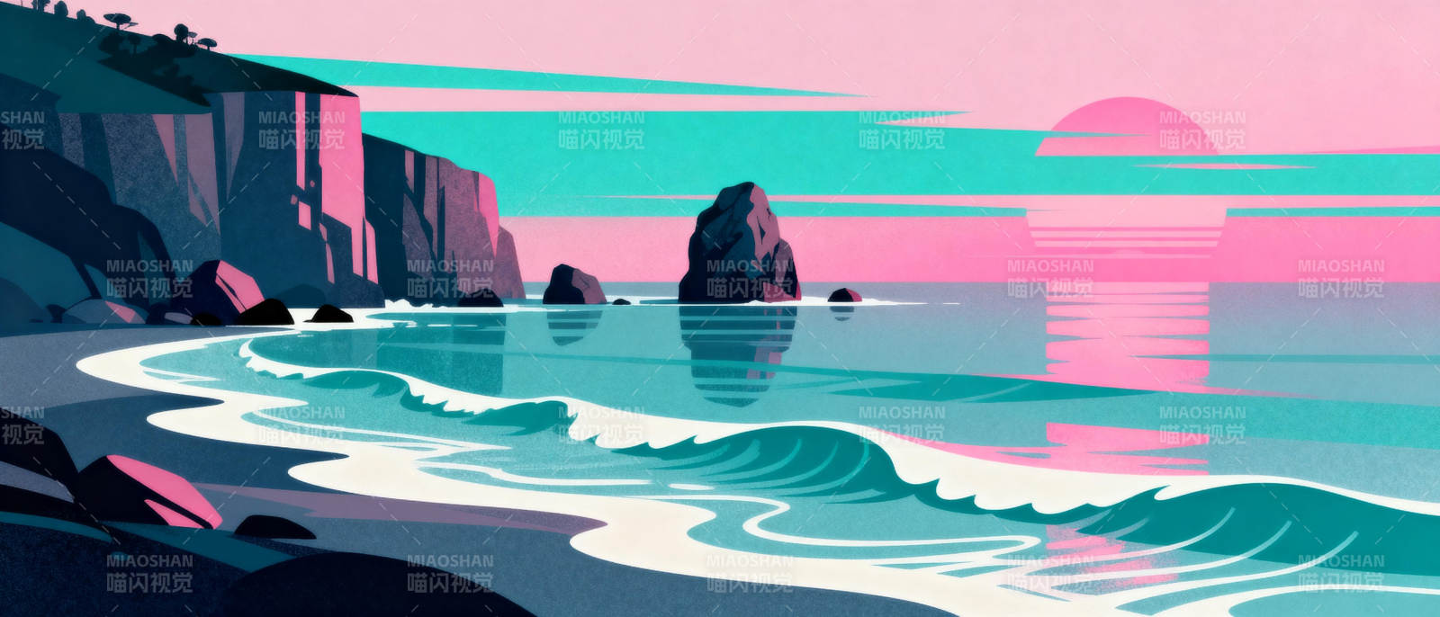 粉红海岸日落图片