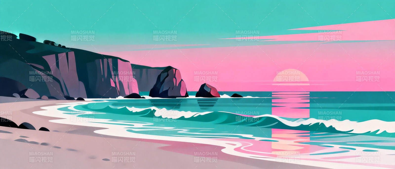 梦幻海岸日落图片