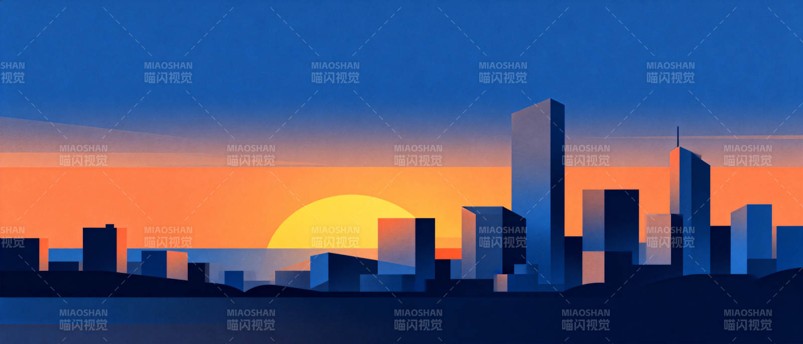 城市日落剪影图片