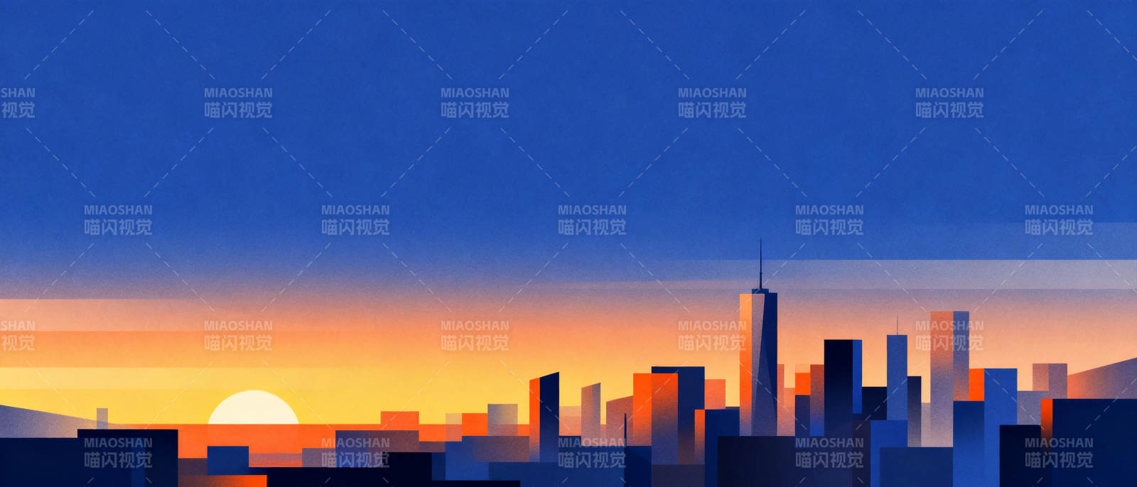 城市日落剪影图片