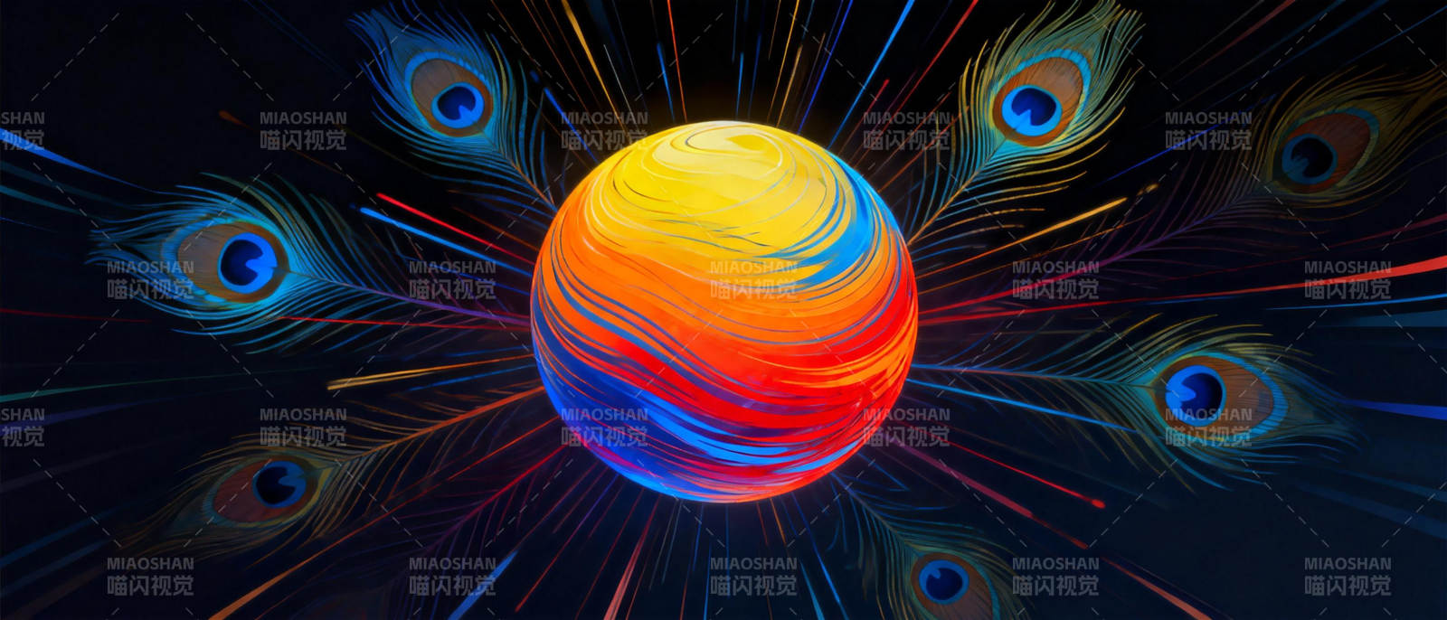 彩球与孔雀羽图片