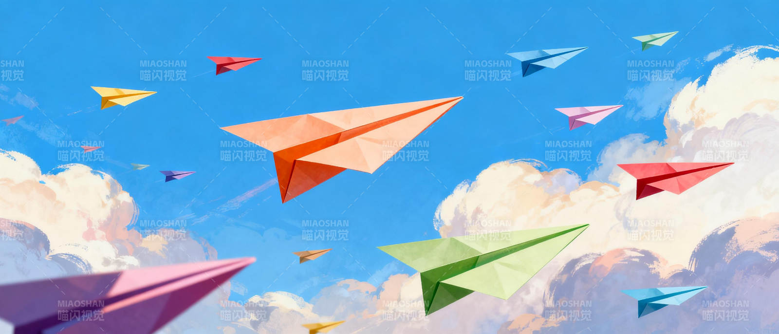 纸飞机翱翔天际图片